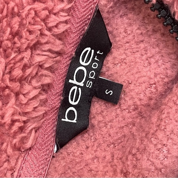BEBE Womens 1/4 Zip Fleece Pullover Jacket Size small Pink Logo - Picture 10 of 10